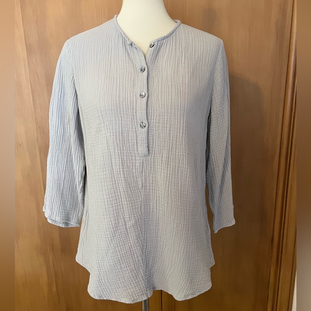 J. Jill crinkled cotton slate gray henley shirt S